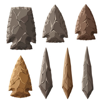 Collection of six prehistoric stone arrowheads and spear points