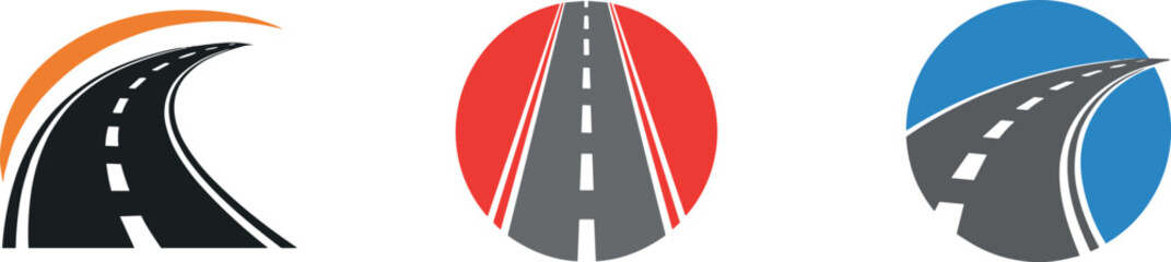 Curved road logo vector set with circular highway designs, abstract transportation symbols, modern travel icons, and dynamic route branding elements © MD SOJIB 