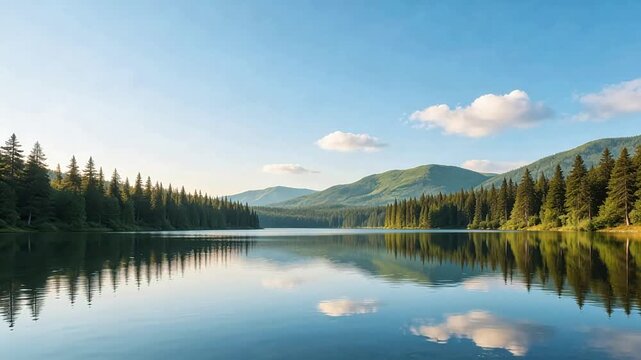 Mountain lake with forest and reflection