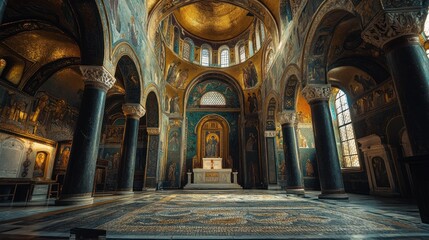 Obraz premium Ornate church interior, mosaic art, tranquil atmosphere, historical European cathedral
