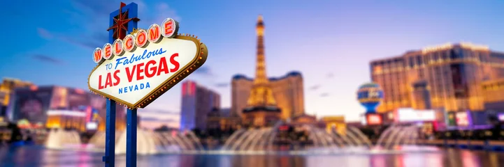Fototapeten Las Vegas Welcome to Fabulous Las Vegas Sign. Logo Removed. The beautiful Sunset sky in the background. Las Vegas, Nevada, USA 03/03/2026  © somchaij