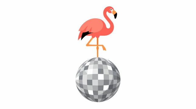 Pink Flamingo Standing on a Disco Ball.