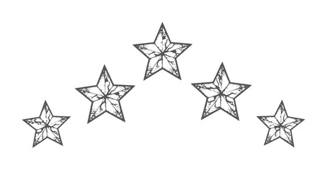Fototapeta premium Five hand drawn grey stars arranged in a curve