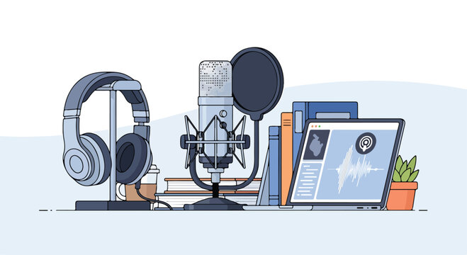 A digital illustration of a home recording studio setup