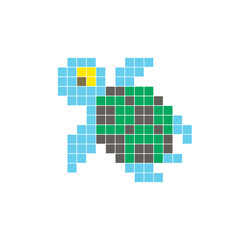 Fototapeta premium A flat pixel design made of geometric square color blocks on a clean icon layout. Pixel art turtle