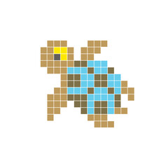 Obraz premium A flat pixel design made of geometric square color blocks on a clean icon layout. Pixel art turtle