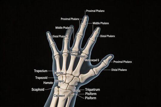 Anatomical illustration of human hand bones