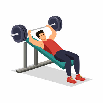 ベンチプレスで筋トレをする男性のイラスト