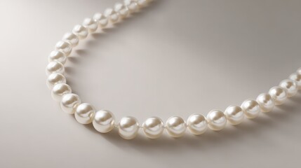 Obraz premium Elegant White Pearl Necklace on Neutral Background for Luxury Jewelry Fashion and Wedding Concepts