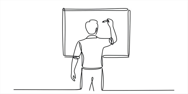 Single line drawing of a man writing on a whiteboard, simple illustration style Vector, illustration