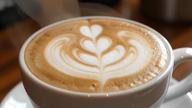 Closeup of a Delicious Latte with HeartShaped Art.