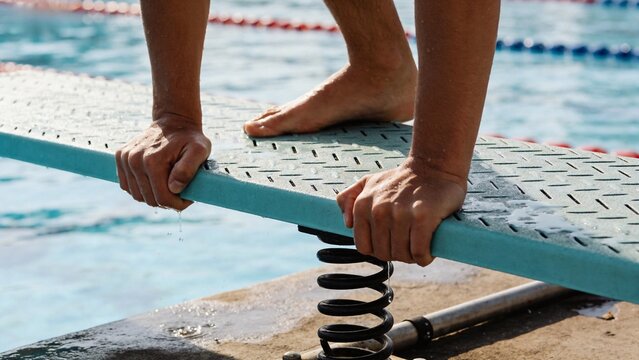 Person on diving board at pool