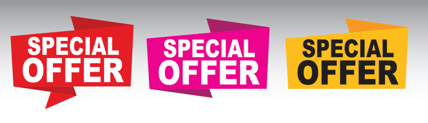 Fototapeta premium Special Offer Origami Banner Set, Red, Pink and Yellow Sale Ribbons, Vector Promotional Graphic Elements