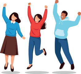 Fototapeta premium Vector Illustration of Three People Jumping with Joy in Casual Clothing