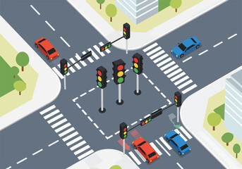 A graphic of a four-way intersection with traffic lights © Mitri