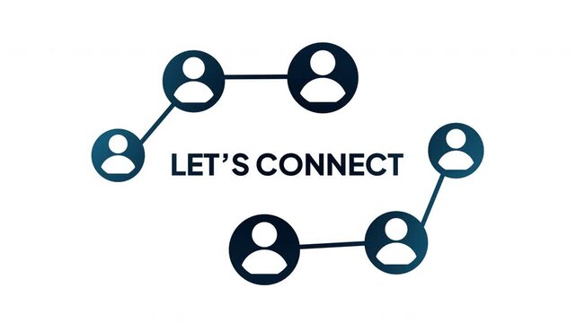Let's connect text animation with social network icons and linking lines on transparent background for business communication and networking concepts