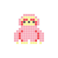 Fototapeta premium A flat pixel design made of geometric square color blocks on a clean icon layout. Pixel art sloth
