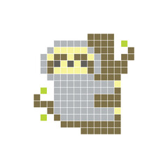 Fototapeta premium A flat pixel design made of geometric square color blocks on a clean icon layout. Pixel art sloth