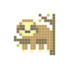 Fototapeta premium A flat pixel design made of geometric square color blocks on a clean icon layout. Pixel art sloth