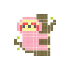 Fototapeta premium A flat pixel design made of geometric square color blocks on a clean icon layout. Pixel art sloth