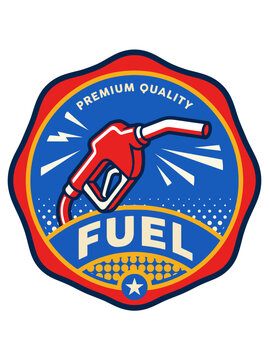 Retro Flat Design Gasoline Pump Nozzle Emblematic Badge with Premium Quality Fuel Text for Automotive and Energy Concepts