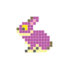 Obraz premium A flat pixel design made of geometric square color blocks on a clean icon layout. Pixel art rabbit