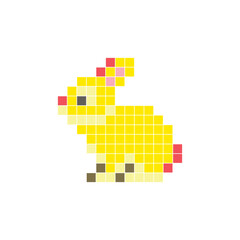 Obraz premium A flat pixel design made of geometric square color blocks on a clean icon layout. Pixel art rabbit