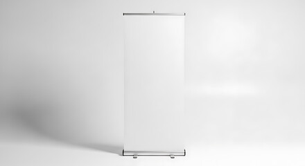 Empty roll up banner stand mockup with white canvas on transparent background