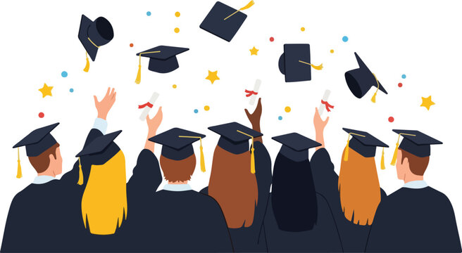 Graduates Celebrating With Hats.