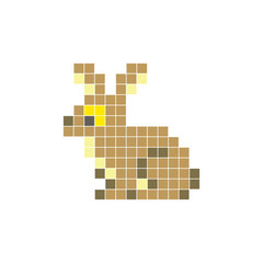 Obraz premium A flat pixel design made of geometric square color blocks on a clean icon layout. Pixel art rabbit