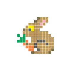 Obraz premium A flat pixel design made of geometric square color blocks on a clean icon layout. Pixel art rabbit