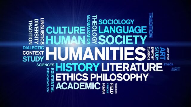 Humanities animated word cloud-text design animation tag kinetic typography seamless loop.