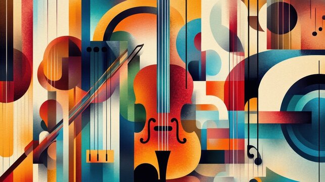 Vibrant abstract musical instruments in a colorful design