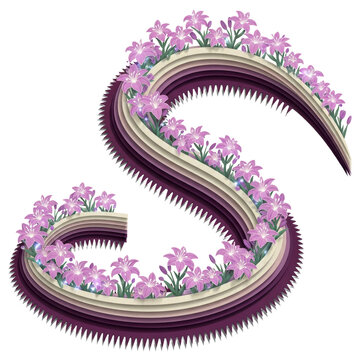 Elegant purple floral letter S with layered texture and sparkle