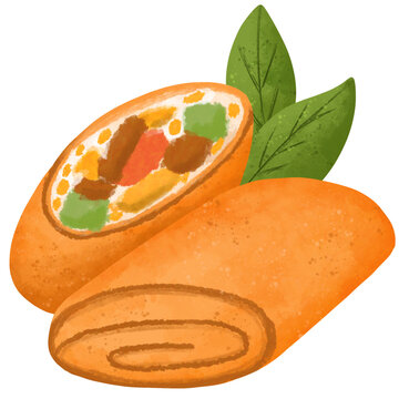 Risol Indonesian Food Watercolor Illustration
