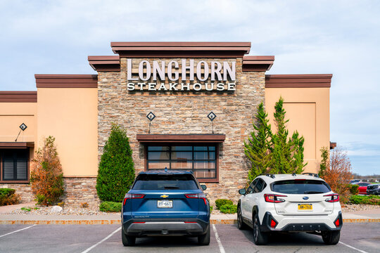 Camillus, NY - Apr 18, 2026: Close-up view of LongHorn Steakhouse restaurant at Township 5 Plaza. LongHorn Steakhouse, founded in 1981 and operated by Darden Restaurants, has over 560 U.S. locations