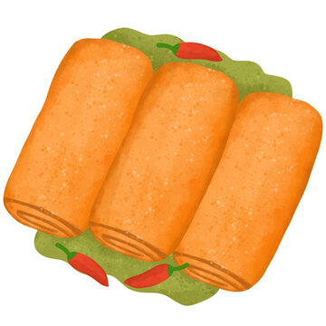 Risol Indonesian Food Watercolor Illustration