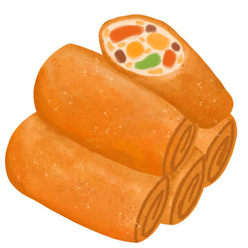 Risol Indonesian Food Watercolor Illustration