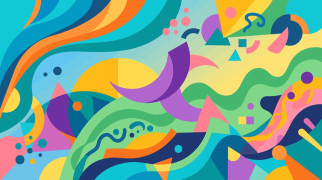 vibrant abstract geometric fluid organic shapes and color waves composition