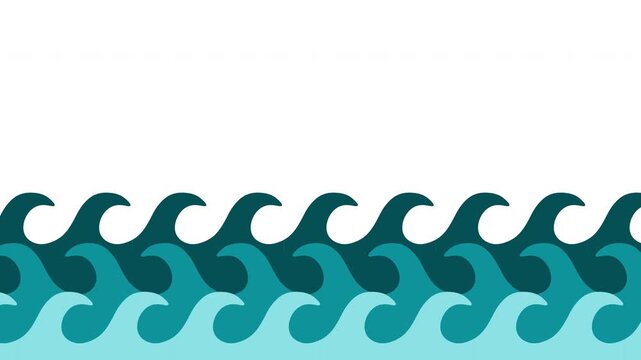Stylized ocean waves animation with seamless looping motion of teal and turquoise water ripples on transparent background for marine and nature projects