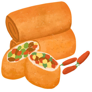 Risol Indonesian Food Watercolor Illustration