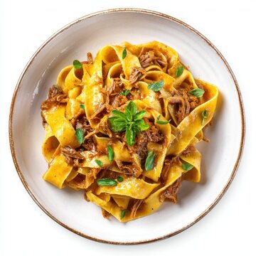 Pappardelle al cinghiale - Italy wide pasta with wild boar isolated on a white background