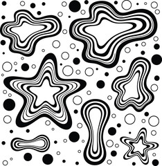 Abstract black and white composition with organic blob shapes and polka dots star shape line art graphic resources abstract patterns abstract composition monochrome illustration creative © Papiya