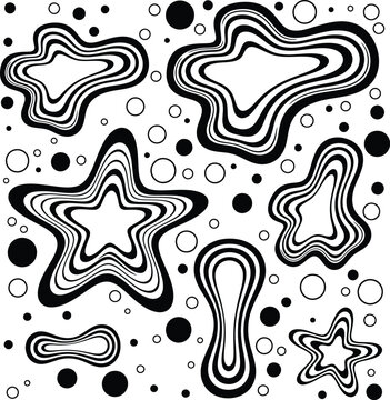 Abstract black and white composition with organic blob shapes and polka dots star shape line art graphic resources abstract patterns abstract composition monochrome illustration creative