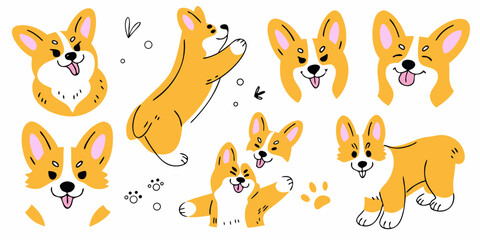 Obraz premium Corgi dog illustrations in various poses cartoon style