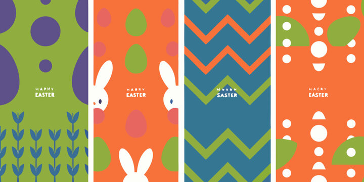 Easter posters with bunny and colorful patterns spring themed designs