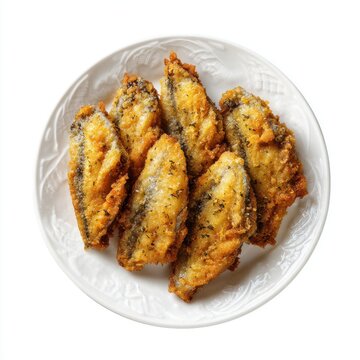 Pejerrey frito - Chile fried silverside fish isolated on a white background