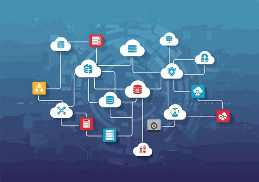 Cloud and server network diagram with various icons