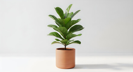 Fototapeta premium Fiddle leaf fig tree in a terracotta pot indoor plant decor