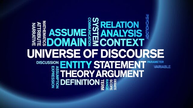 Universe of Discourse animated word cloud-text design animation tag kinetic typography seamless loop.